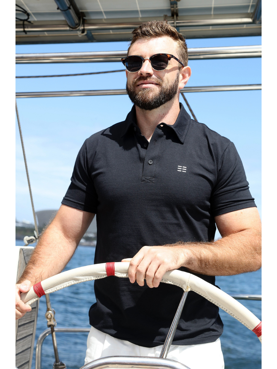 Breeth Cotton Travel Clothing Mens Black Polo Shirt