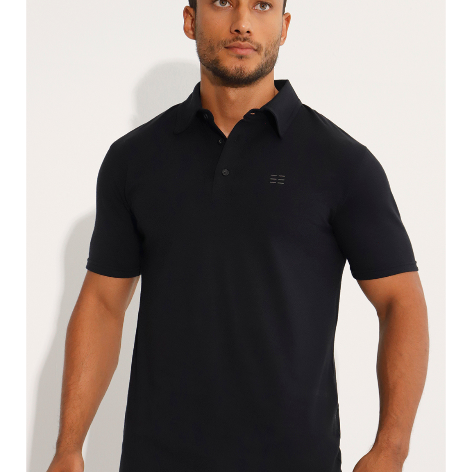 Breeth Cotton Travel Clothing Mens Black Polo Shirt