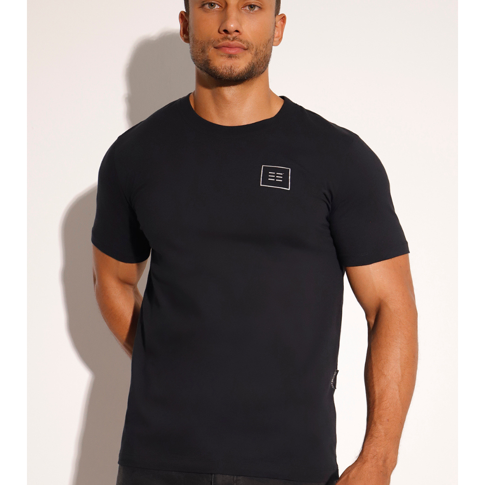 Men's Black Short Sleeve Cotton T-Shirt w Print