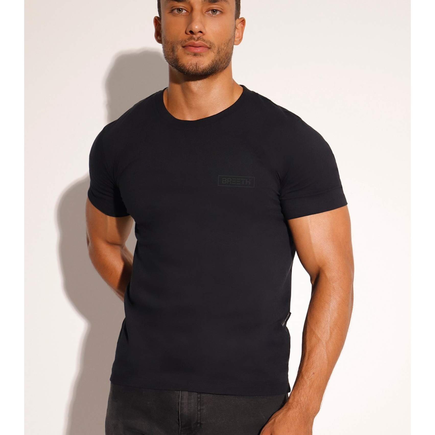 Men's Black Short Sleeve Cotton T-Shirt w Print
