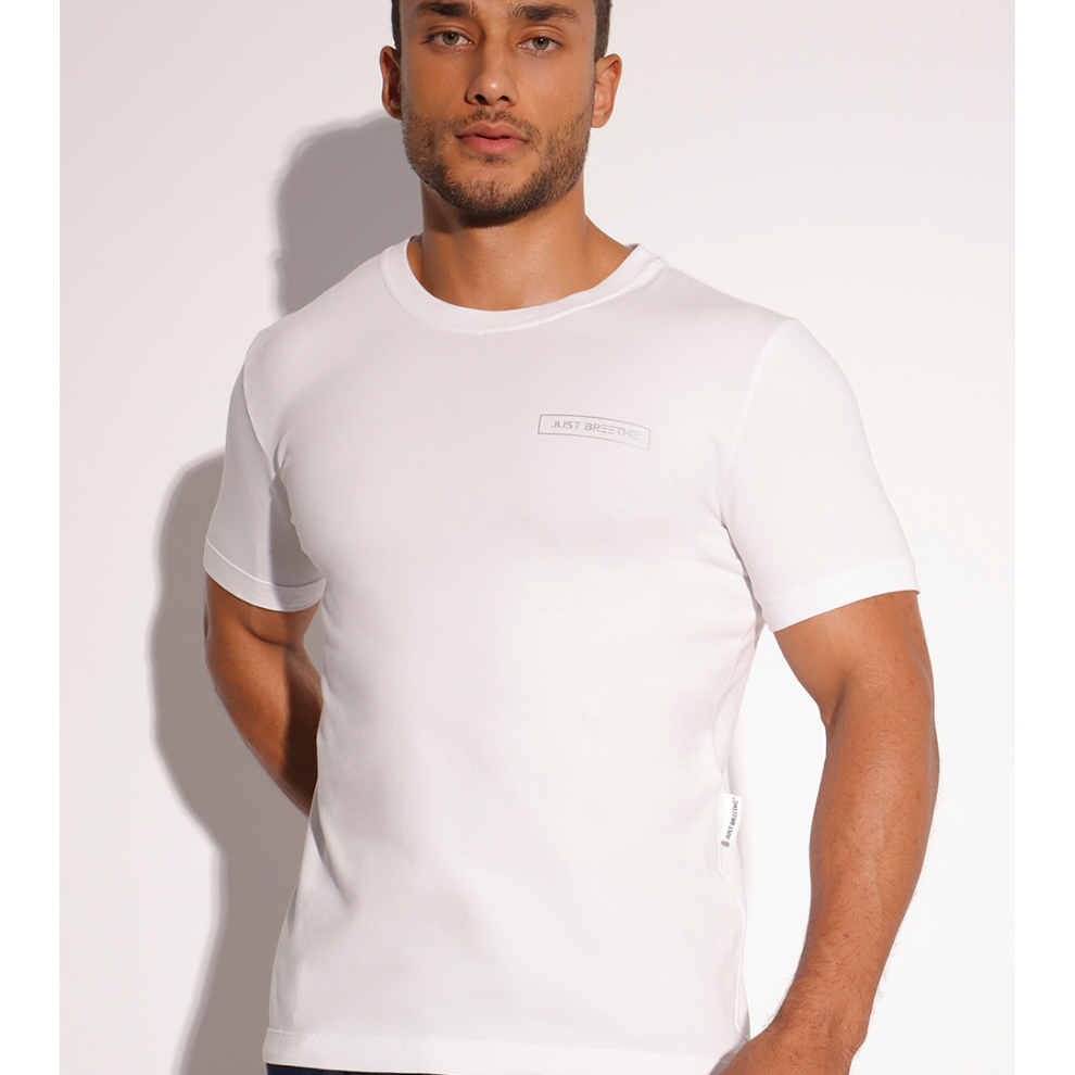 Men's White Short Sleeve Cotton T-Shirt w Print