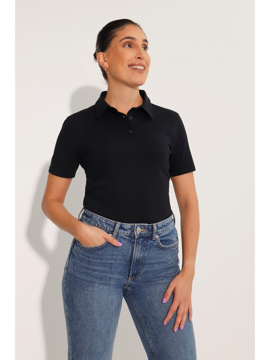Breeth Cotton Travel Clothing Ladies Black Polo Shirt