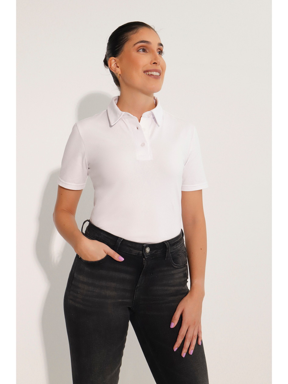 Breeth Cotton Travel Clothing Ladies White Polo Shirt