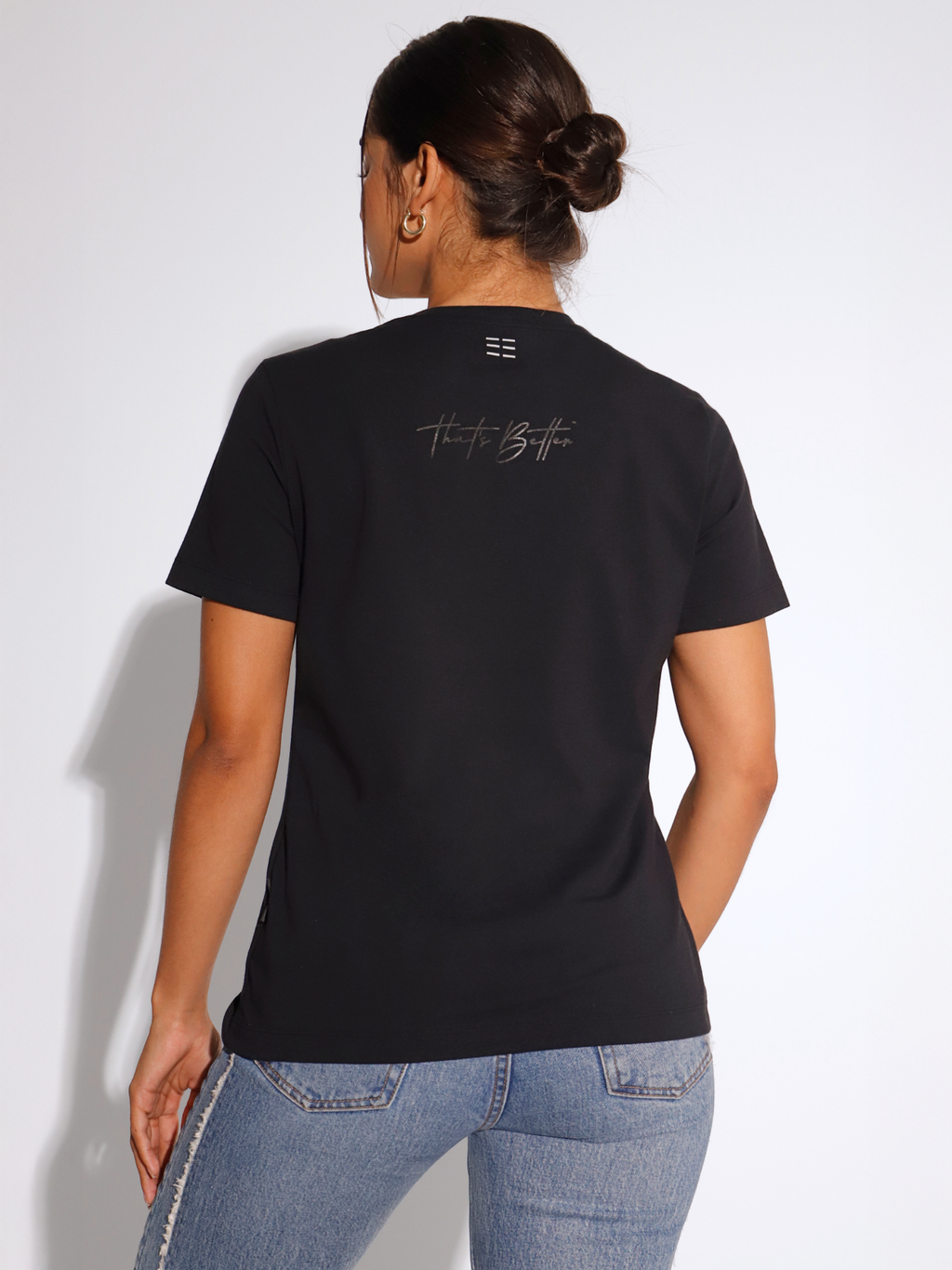 Women's Black Short Sleeve Cotton T-Shirt w Print