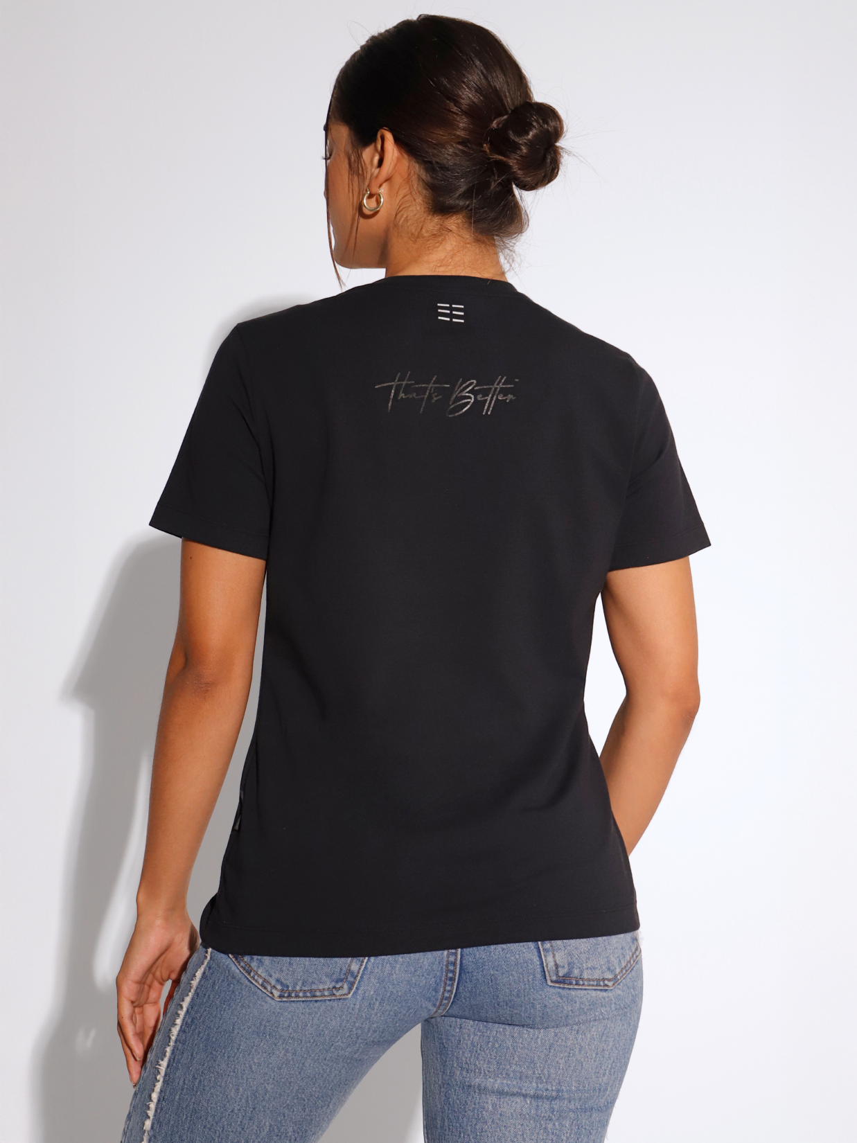 Women's Black Short Sleeve Cotton T-Shirt w Print