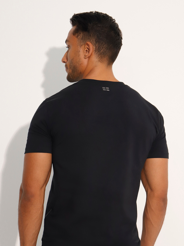 Men's Black Short Sleeve Cotton T-Shirt w Print