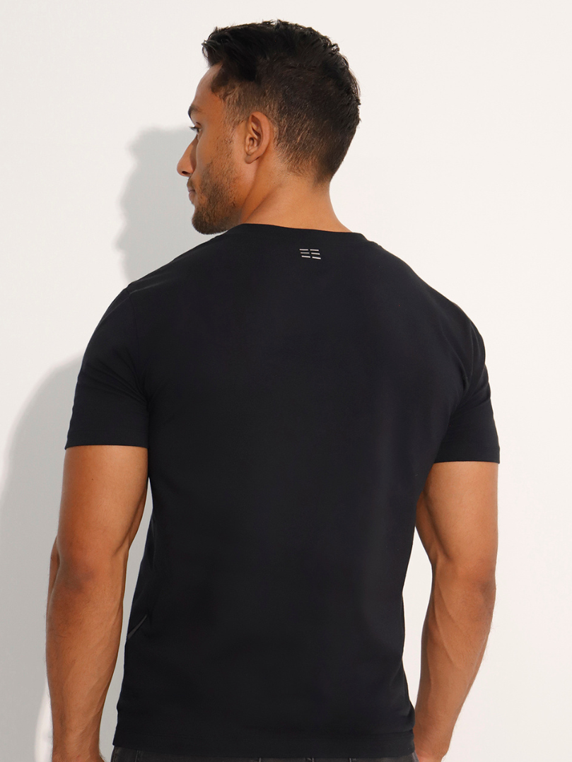 Men's Black Short Sleeve Cotton T-Shirt w Print