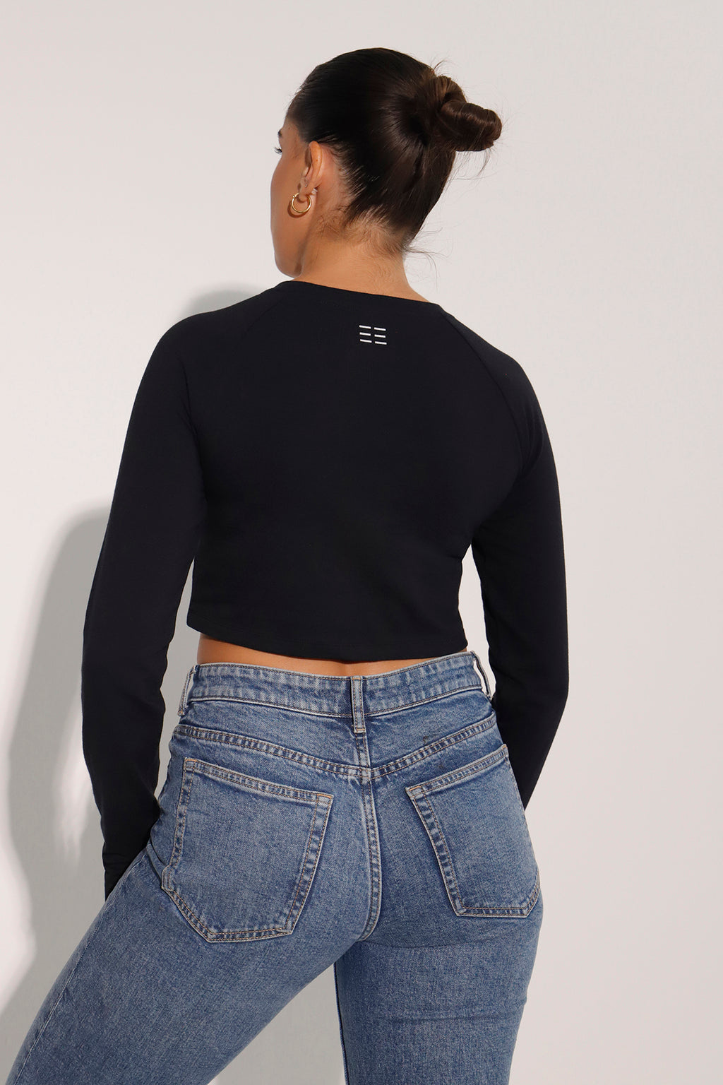 Long Sleeve Cotton Crop Top (with Thumb Hole)