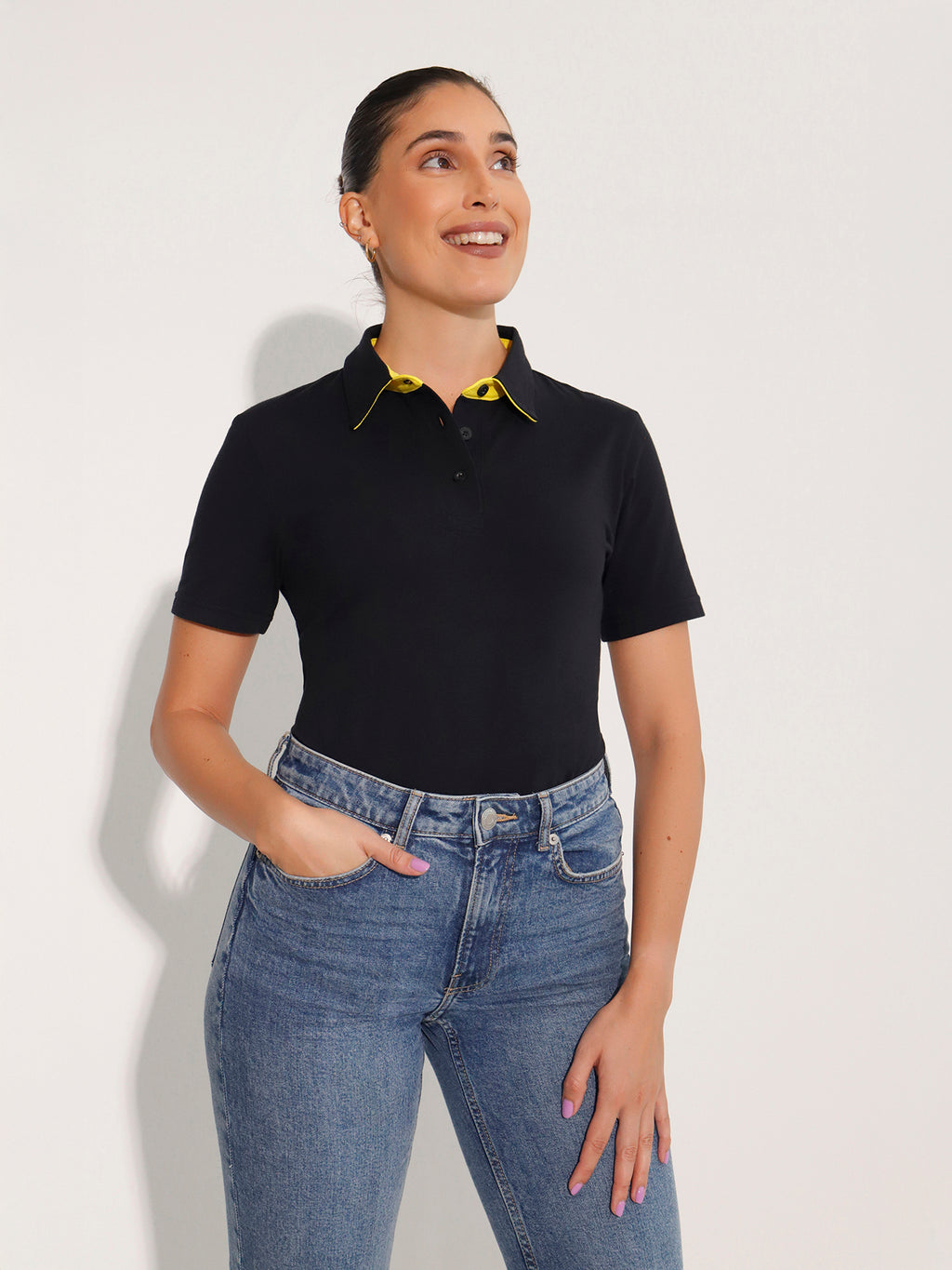 Women's Black Cotton Polo Shirt