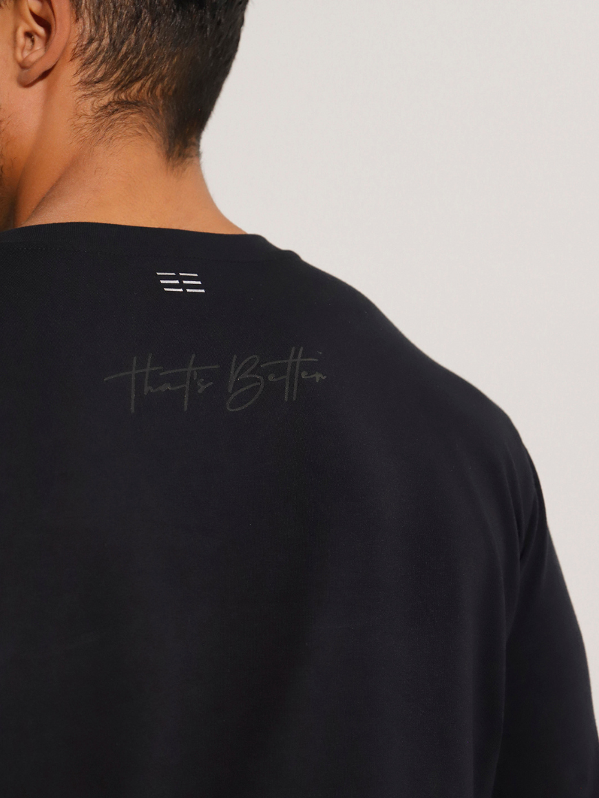 Men's Black Long Sleeve Cotton T-Shirt w Print