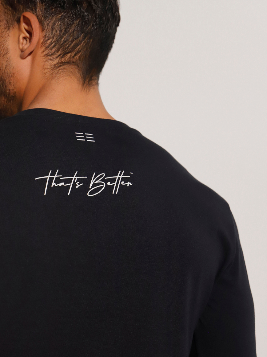 Men's Black Long Sleeve Cotton T-Shirt w Print