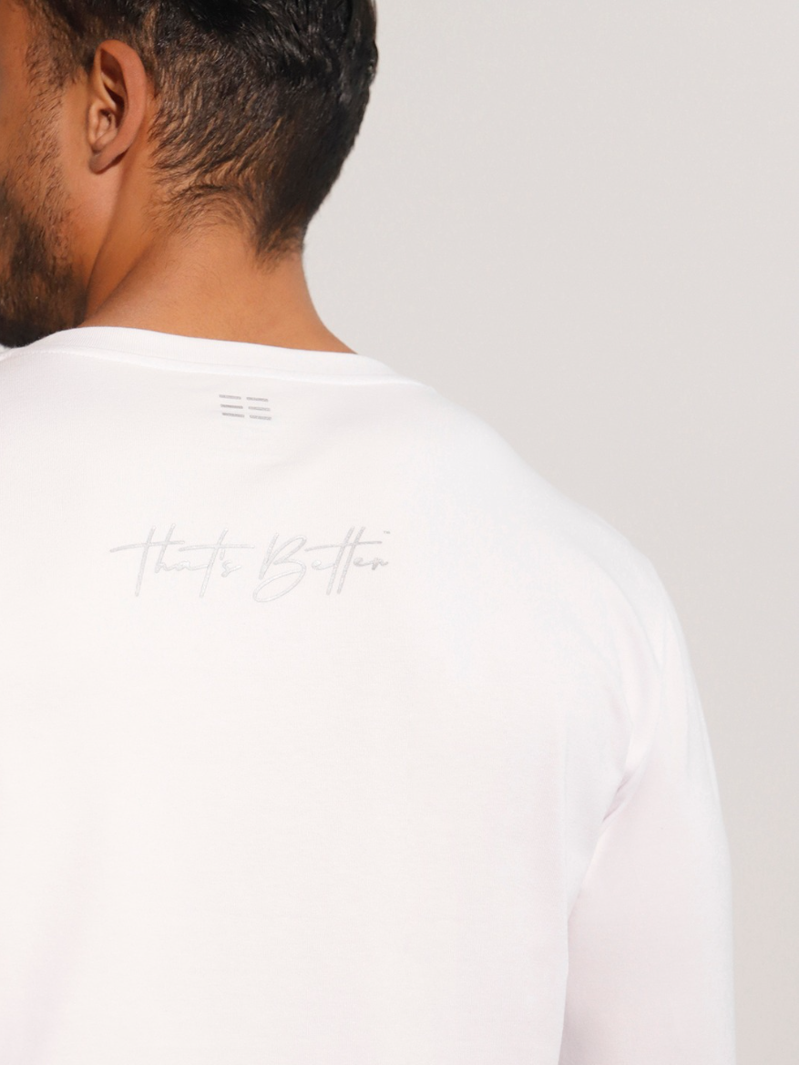 Men's White Long Sleeve Cotton T-Shirt w Print