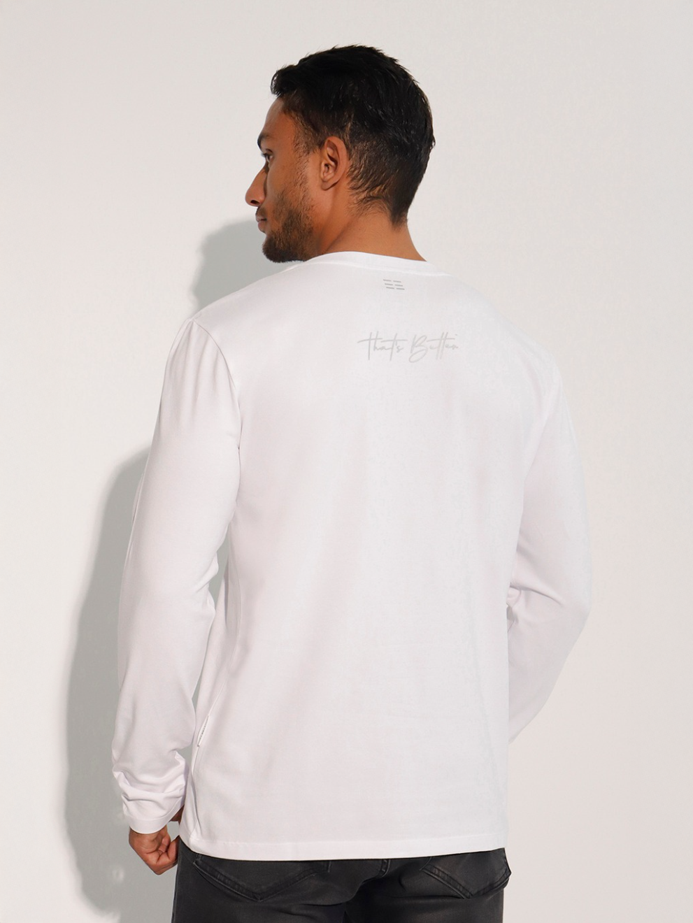 Men's White Long Sleeve Cotton T-Shirt w Print