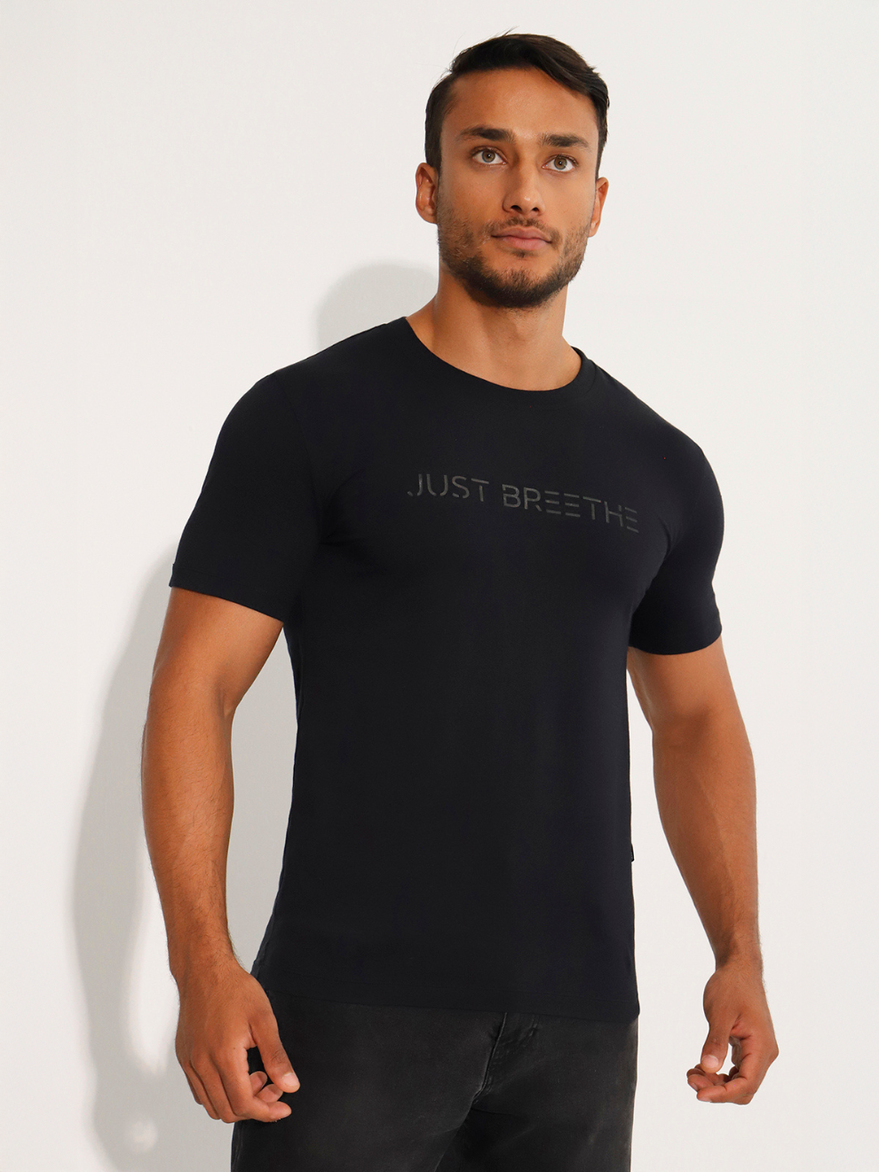 Men's Black Short Sleeve Cotton T-Shirt w Print
