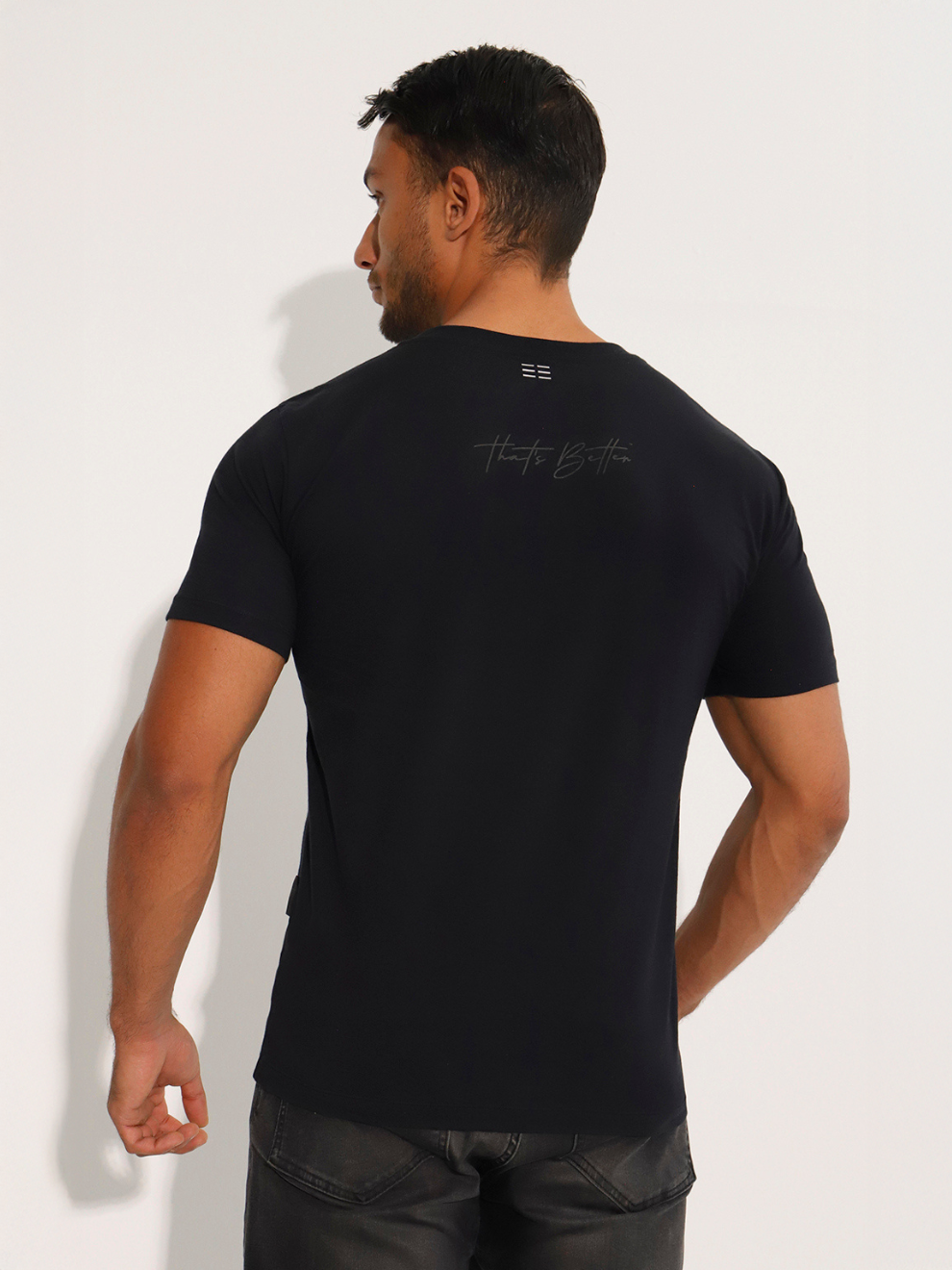 Men's Black Short Sleeve Cotton T-Shirt w Print