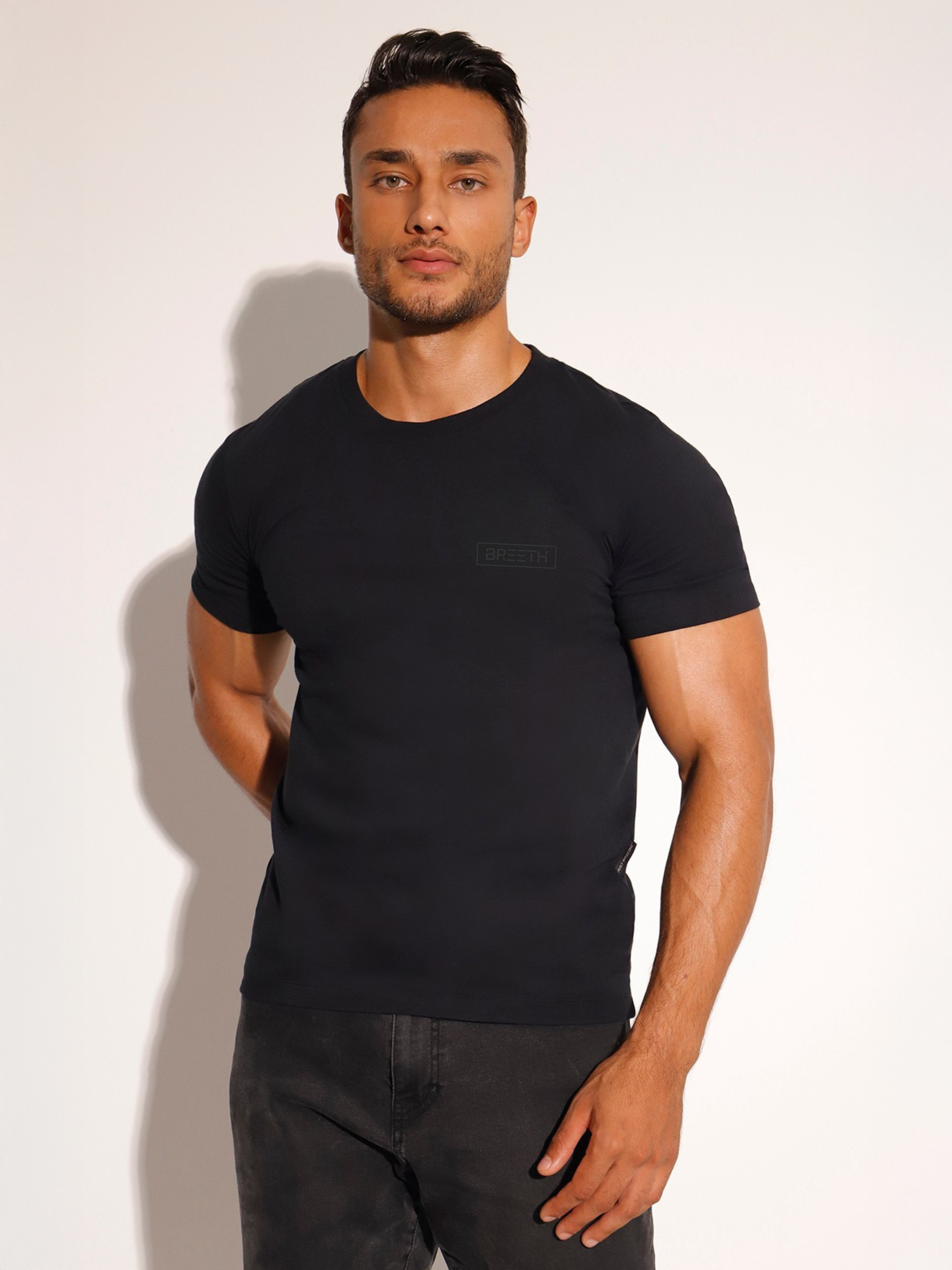 Men's Black Short Sleeve Cotton T-Shirt w Print