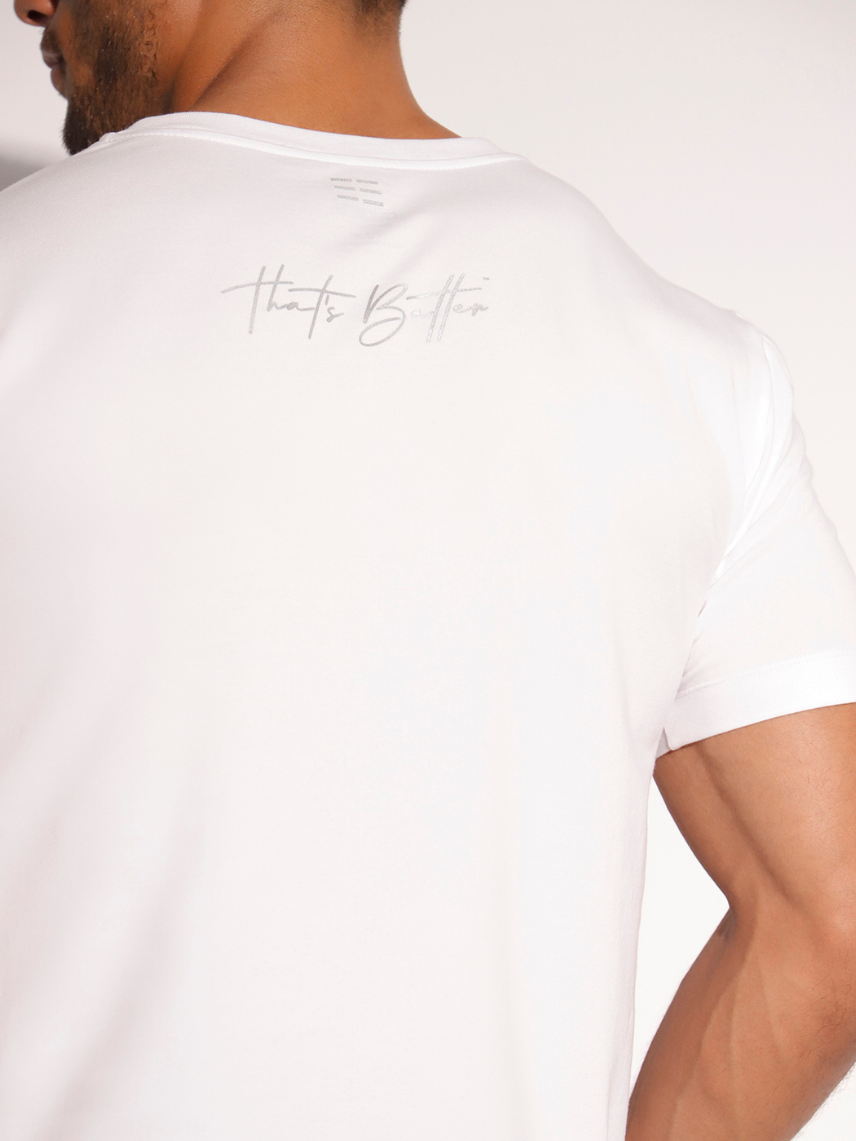 Men's White Short Sleeve Cotton T-Shirt w Print