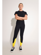 Womens Black Travel Leggings Breathable Cotton Travel Clothing Yellow