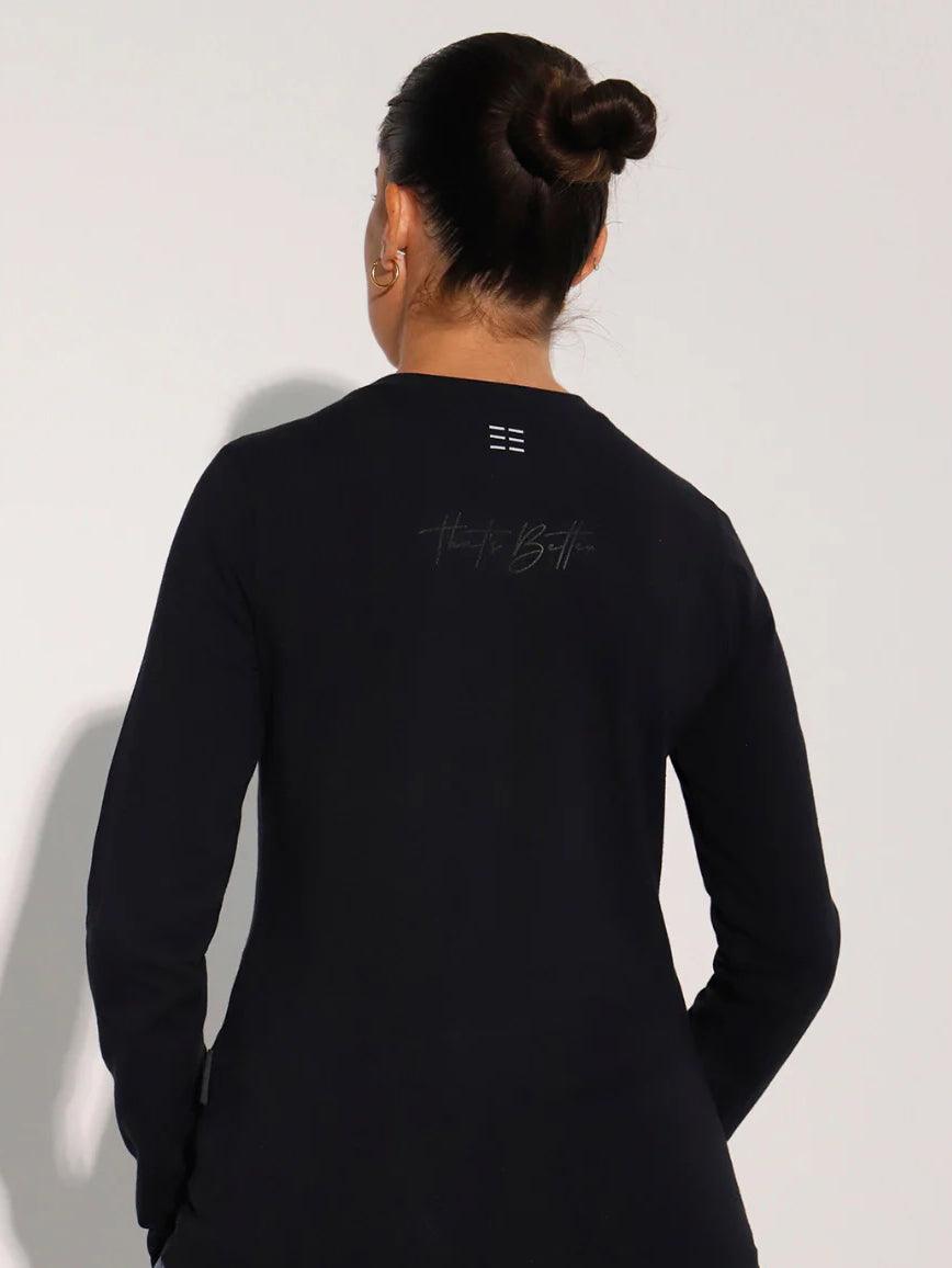 Women's Black Long Sleeve Cotton T-Shirt w Print