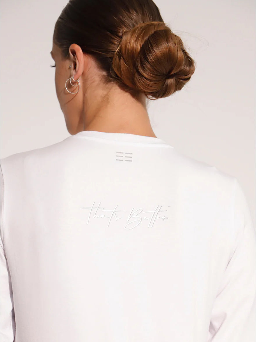 Women's White Long Sleeve Cotton T-Shirt with Print