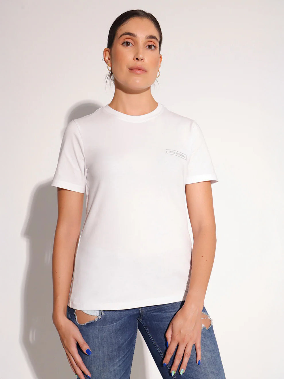 Women's White Short Sleeve Cotton T-Shirt w Print