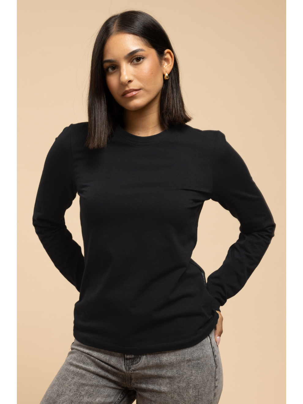 Women's Plain Long Sleeve Cotton T-Shirt