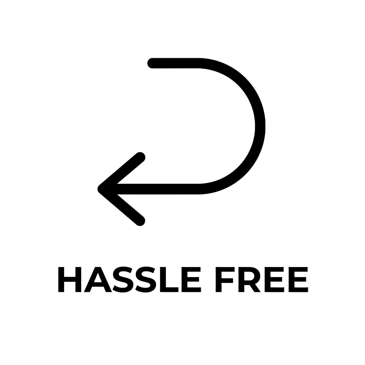 Black arrow pointing to the right with 'HASSLE FREE' text on a white background